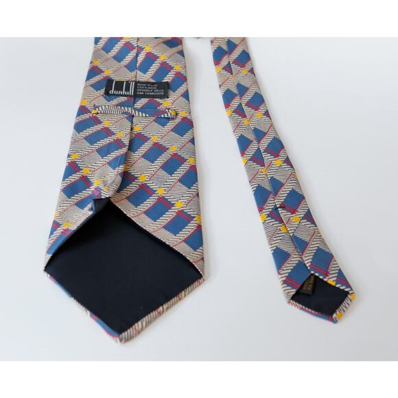 Vintage Dunhill Silk Argyle Striped Tie Luxury Wedding Preppy Business Corporate - Picture 10 of 15